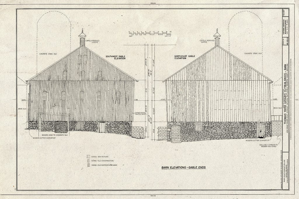 Blueprint Barn Elevation - Gable Ends - Thomas Farm, Barn, 4632 Araby Church Road, Frederick, Frederick County, MD