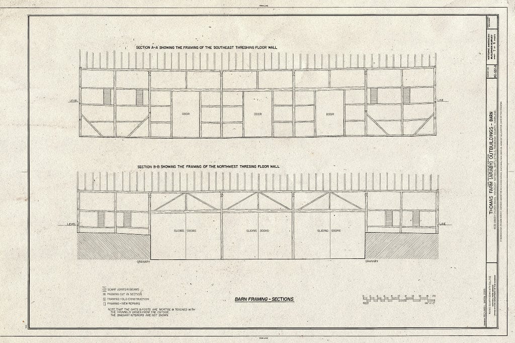 Blueprint Barn Framing - Sections - Thomas Farm, Barn, 4632 Araby Church Road, Frederick, Frederick County, MD