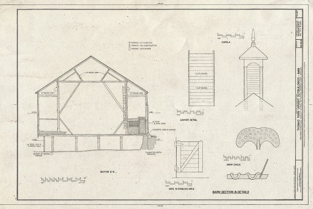 Blueprint Barn Section & Details - Thomas Farm, Barn, 4632 Araby Church Road, Frederick, Frederick County, MD