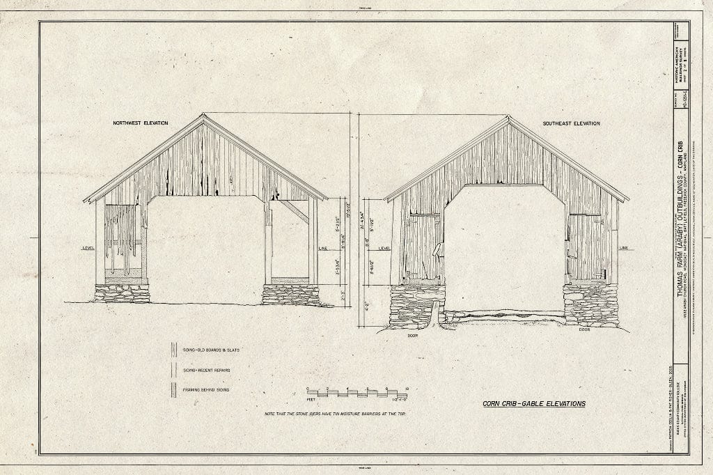 Blueprint Gable Elevations - Thomas Farm, Corn Crib, 4632 Araby Church Road, Frederick, Frederick County, MD