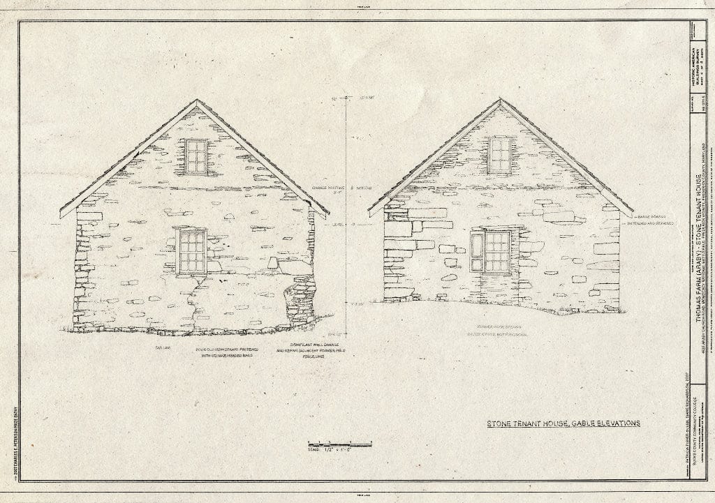 Blueprint Gable Elevations - Thomas Farm, Stone Tenant House, 4632 Araby Church Road, Frederick, Frederick County, MD