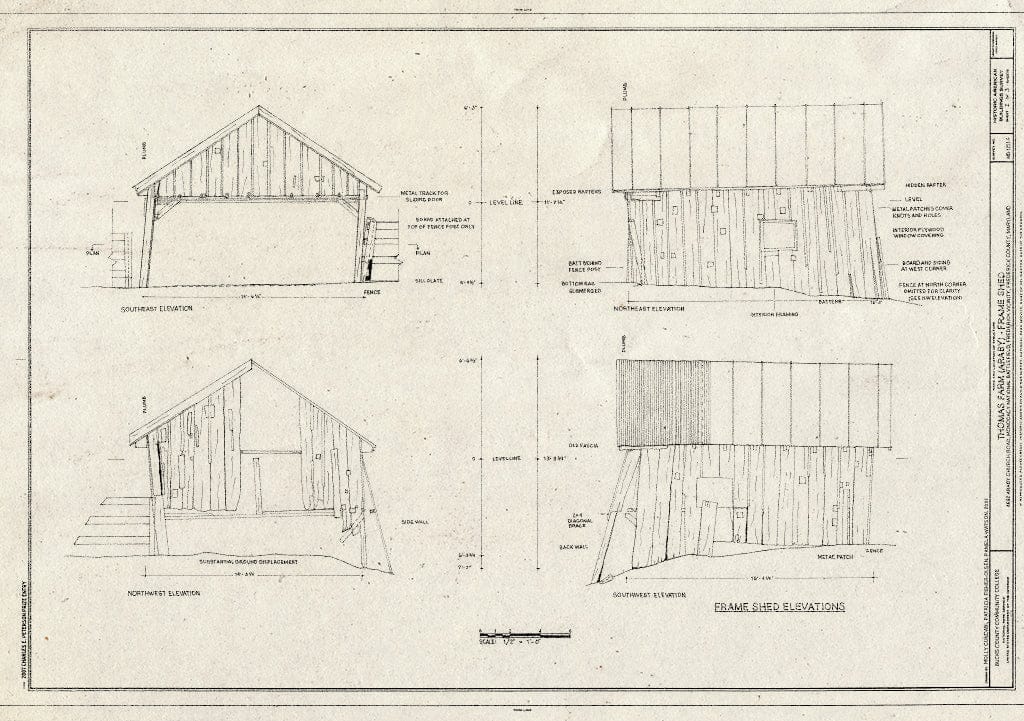 Blueprint Elevations - Thomas Farm, Frame Shed, 4632 Araby Church Road, Frederick, Frederick County, MD