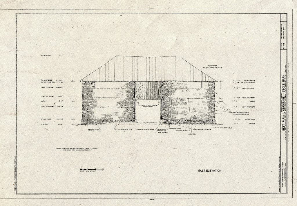 Blueprint East Elevation - Best Farm, Barn, 4871 Urbana Pike, Frederick, Frederick County, MD