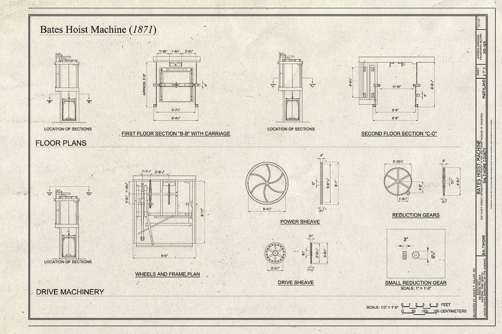 Blueprint Floor Plans, Drive Machinery - Bates Hoist Machine, 1512 Fleet Street, Baltimore, Independent City, MD