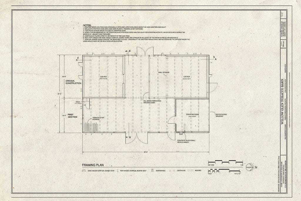 Blueprint Framing Plan - Willow Glen Tobacco Barn, 825 Barstow Road, Prince Frederick, Calvert County, MD