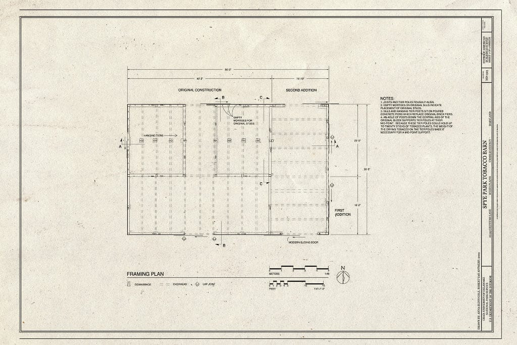 Blueprint Framing Plan - Spye Park Tobacco Barn, 10199 Griffiths Lane, White Plains, Charles County, MD