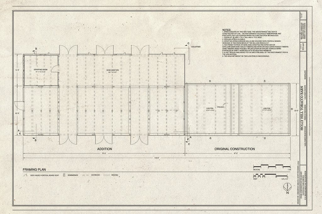 Blueprint Framing Plan - Holly Hill Tobacco Barn, 2985 Dares Beach Road, Prince Frederick, Calvert County, MD