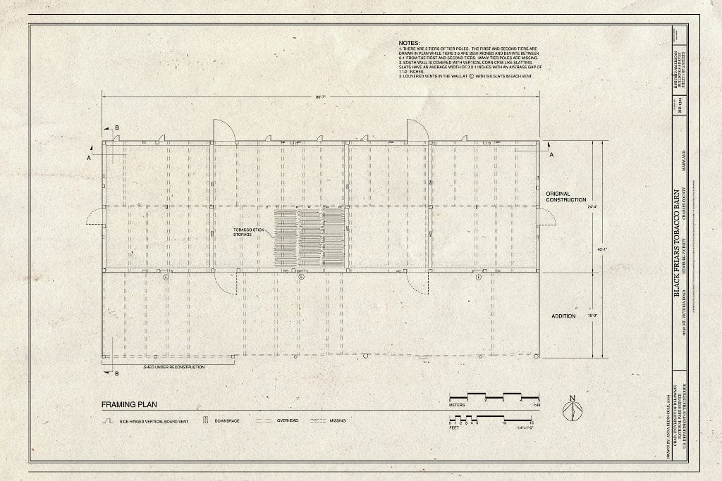 Blueprint Framing Plan - Black Friars Tobacco Barn, 11650 Mount Victoria Road, Newburg, Charles County, MD