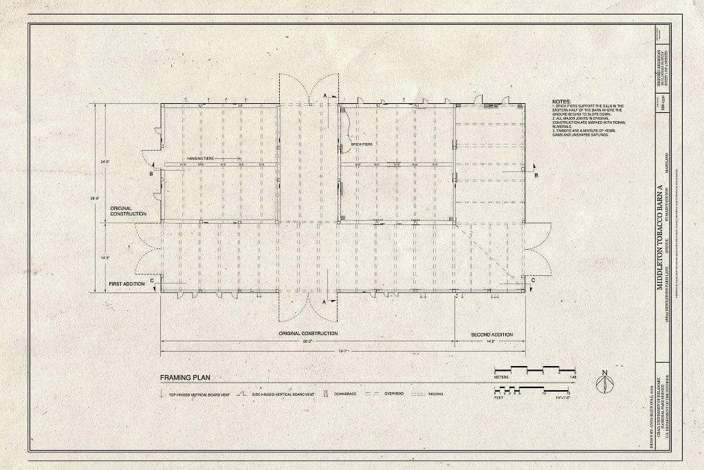 Blueprint Framing Plan - Middleton Tobacco Barn A, 38822 Middletons Farm Lane, Avenue, St. Mary's County, MD