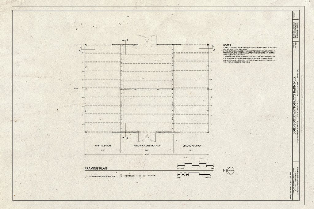 Blueprint Framing Plan - Johnsontown Tobacco Barn No. 2, 9830 Johnsontown Road, Bel Alton, Charles County, MD