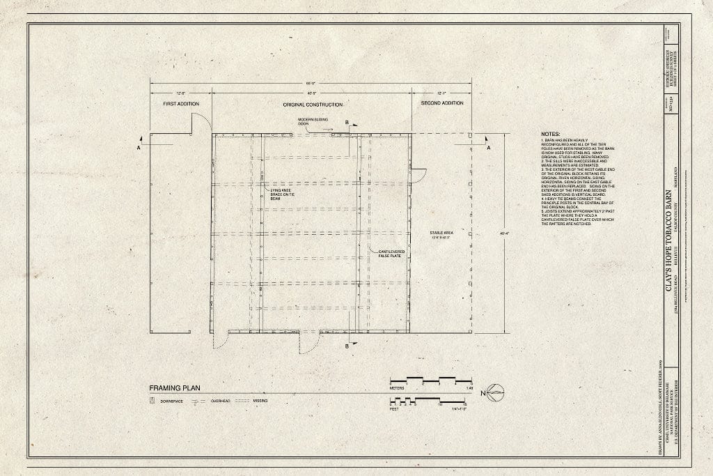 Blueprint Framing Plan - Clay's Hope Tobacco Barn, 5784 Bellevue Road, Bellevue, Talbot County, MD