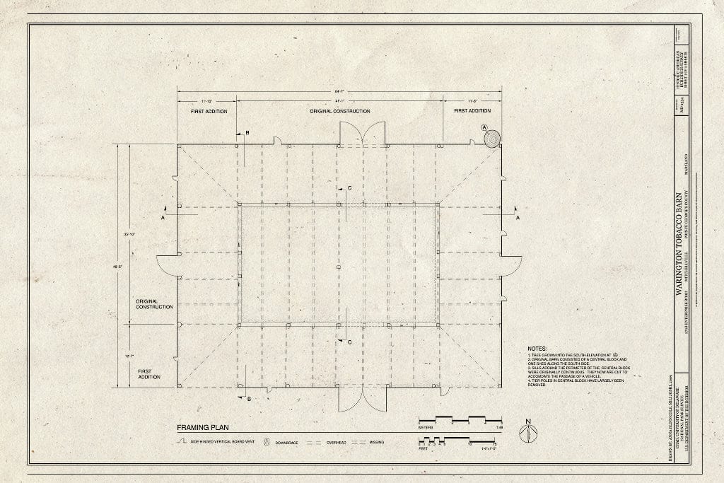 Blueprint Framing Plan - Warington Tobacco Barn, 2708 Enterprise Road, Mitchellville, Prince George's County, MD