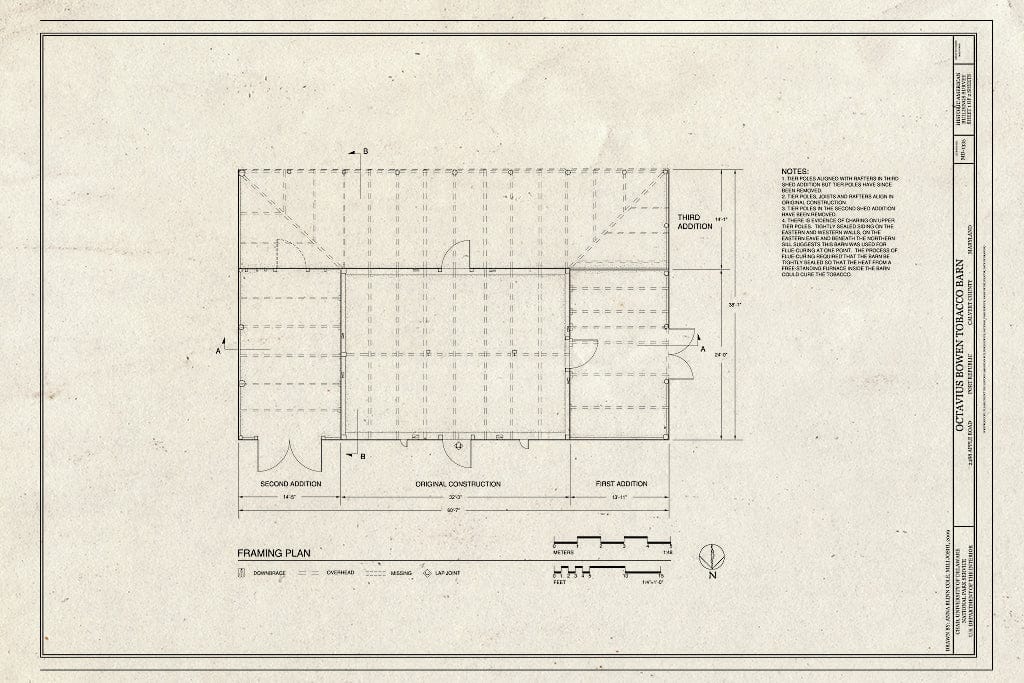 Blueprint Framing Plan - Octavius Bowen Tobacco Barn, 2488 Apple Road, Port Republic, Calvert County, MD