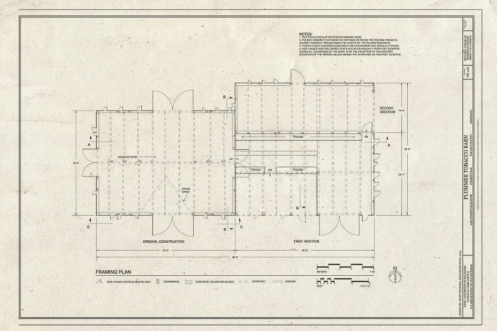 Blueprint Framing Plan - Plummer Tobacco Barn, 2485 Chaneyville Road, Chaneyville, Calvert County, MD