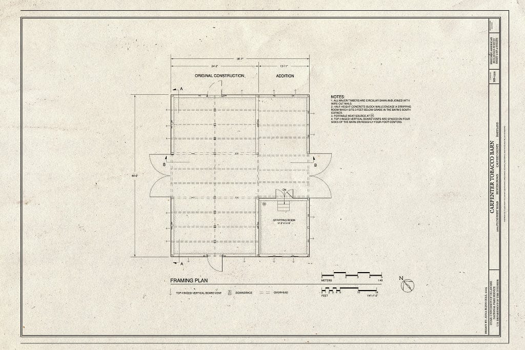 Blueprint Framing Plan - Carpenter Tobacco Barn, 5105 Plum Point Road, Huntingtown, Calvert County, MD