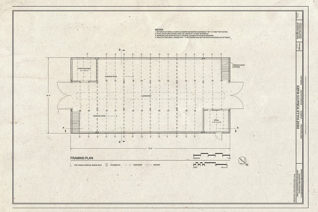 Blueprint Framing Plan - Deep Falls Tobacco Barn, Deep Falls Road, Chaptico, St. Mary's County, MD