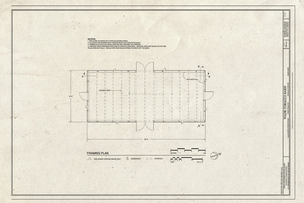 Blueprint Framing Plan - Wade Tobacco Barn, 7309 Chapel Point Road, Port Tobacco, Charles County, MD