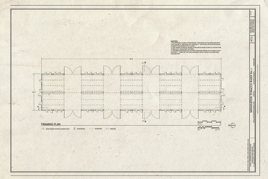 Blueprint Framing Plan - Middleton Tobacco Barn No. 1, 38822 Middletons Farm Lane, Avenue, St. Mary's County, MD