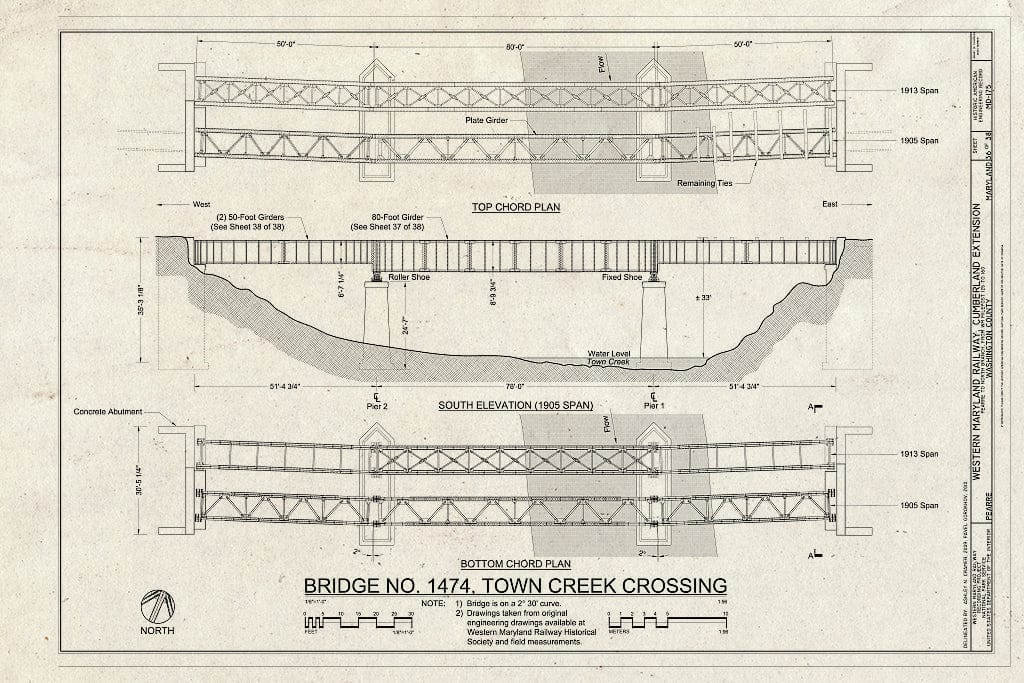 Blueprint Bridge No. 1474, Town Creek Crossing - Western Maryland Railway, Cumberland Extension, Pearre to North Branch, from WM milepost 125 to 160, Pearre, Washington County, MD