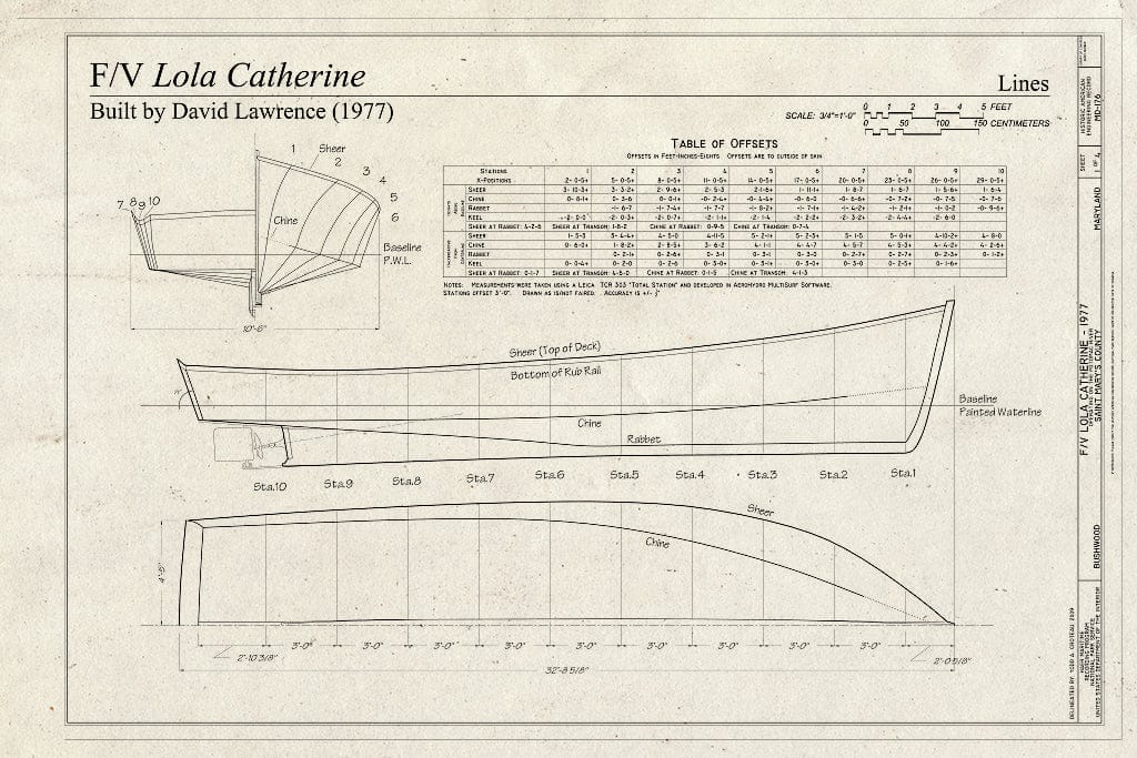 Blueprint F/V Lola Catherine Lines - Fishing Vessel Lola Catherine, Bushwood, St. Mary's County, MD