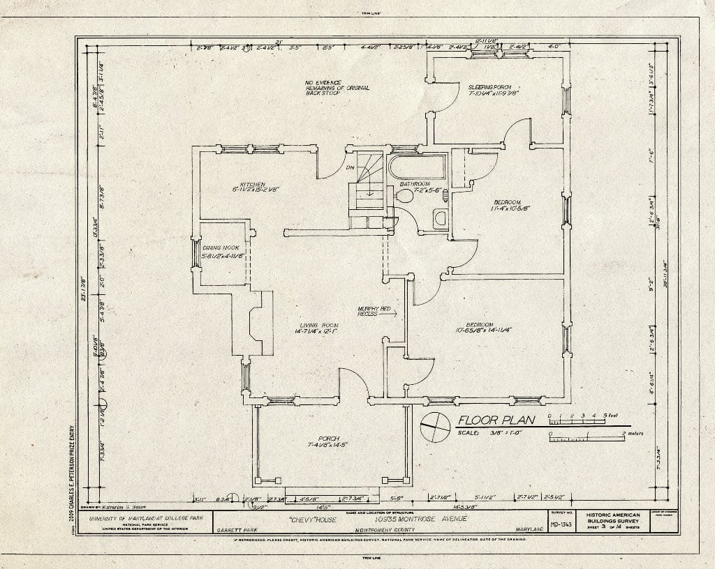 Blueprint First Floor Plan of 10935 Montrose Avenue - Chevy Houses, 10910 Montrose Avenue, 10935 Montrose Avenue, 10918 Clermont Avenue, Garrett Park, Montgomery County, MD