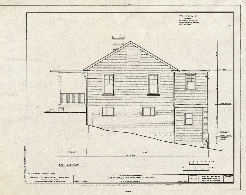 Blueprint East Elevation of 10935 Montrose Avenue - Chevy Houses, 10910 Montrose Avenue, 10935 Montrose Avenue, 10918 Clermont Avenue, Garrett Park, Montgomery County, MD