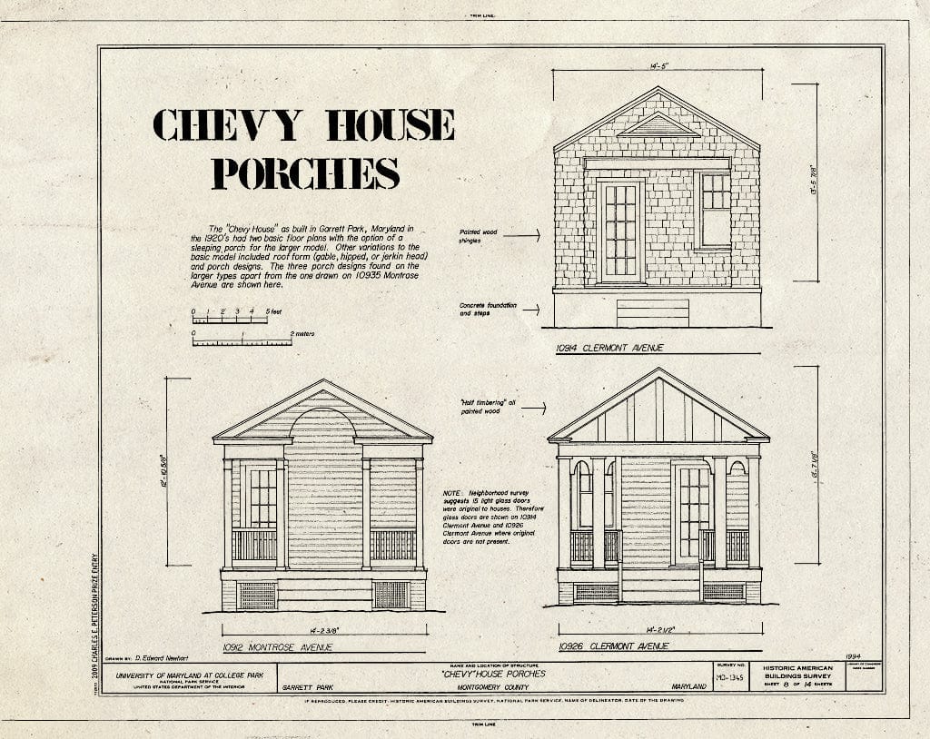 Blueprint Garage Elevations of 10935 Montrose Avenue - Chevy Houses, 10910 Montrose Avenue, 10935 Montrose Avenue, 10918 Clermont Avenue, Garrett Park, Montgomery County, MD