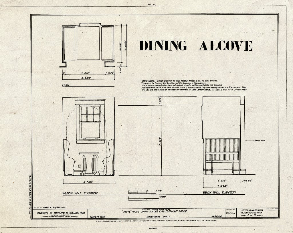 Blueprint Dining Alcove of 10918 Clermont Avenue - Chevy Houses, 10910 Montrose Avenue, 10935 Montrose Avenue, 10918 Clermont Avenue, Garrett Park, Montgomery County, MD