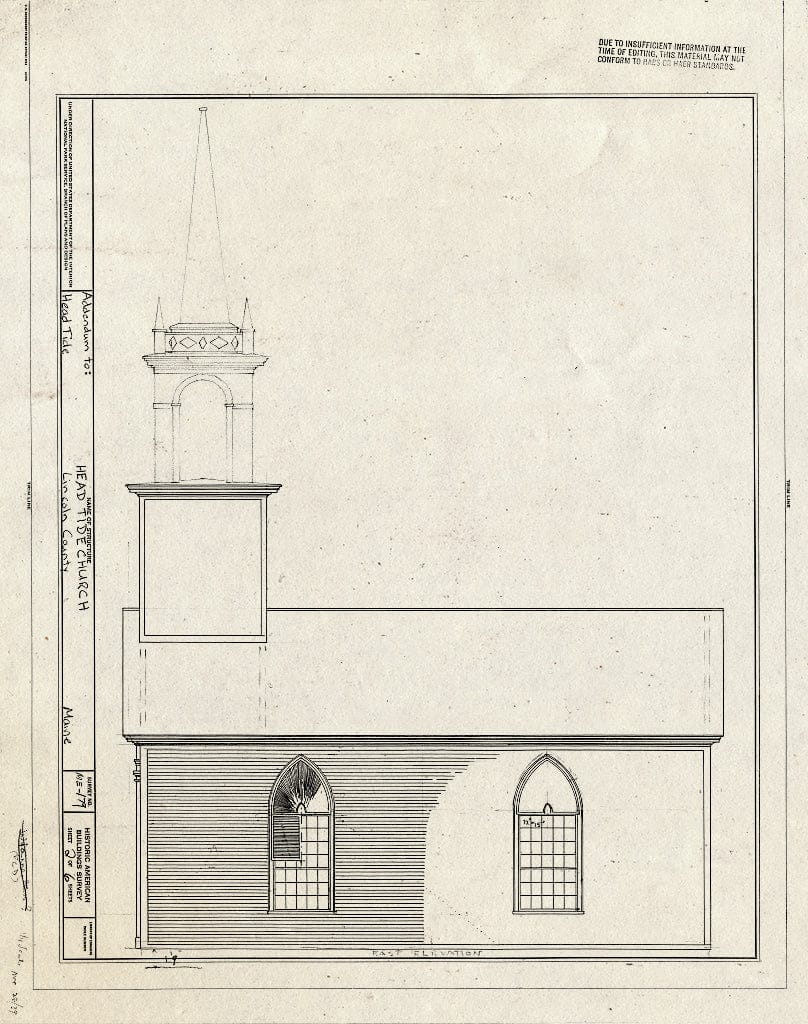 Blueprint East Elevation - Head Tide Church, 1838 Head Tide Church Road, Head Tide, Lincoln County, ME