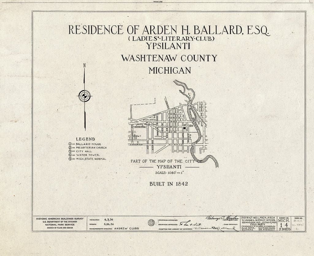 Blueprint 0. Cover Sheet - Arden H. Ballard House, 218 North Washington Street, Ypsilanti, Washtenaw County, MI