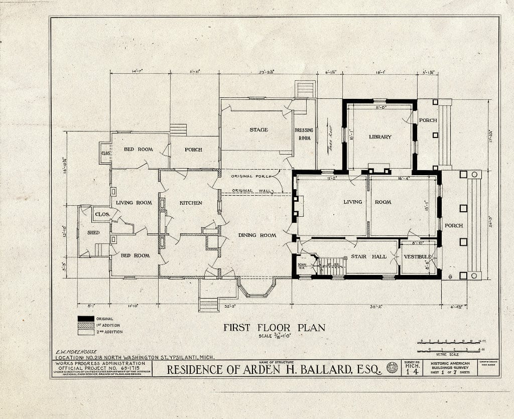 Blueprint 1. First Floor Plan - Arden H. Ballard House, 218 North Washington Street, Ypsilanti, Washtenaw County, MI