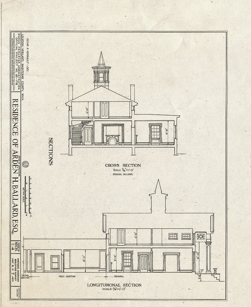 Blueprint 6. Sections - Arden H. Ballard House, 218 North Washington Street, Ypsilanti, Washtenaw County, MI