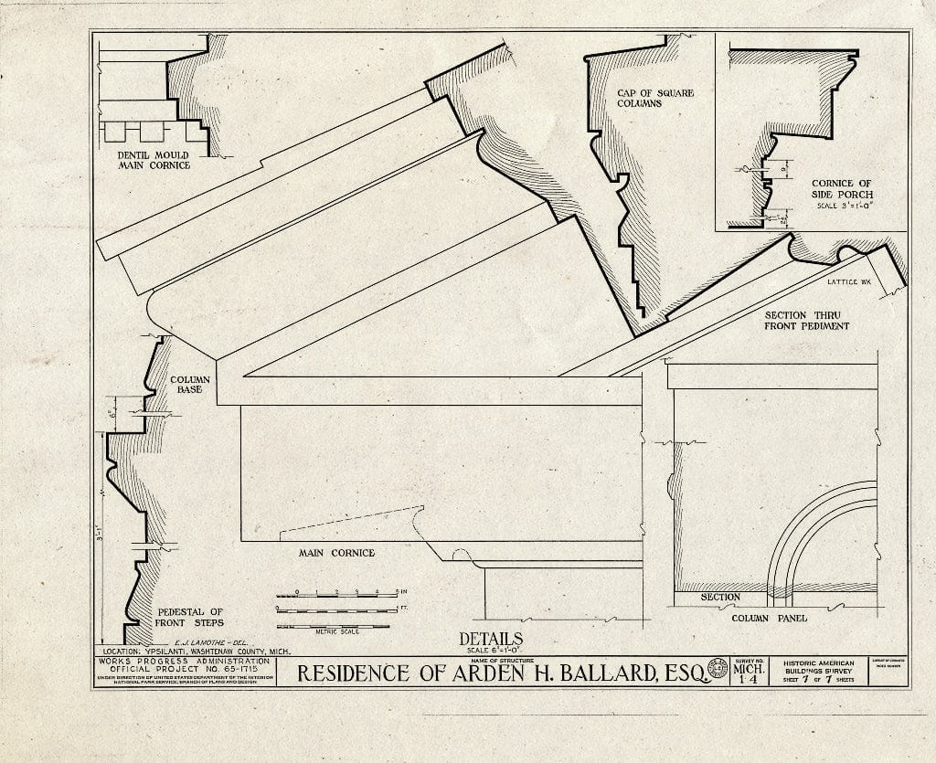 Blueprint 7. Details - Arden H. Ballard House, 218 North Washington Street, Ypsilanti, Washtenaw County, MI