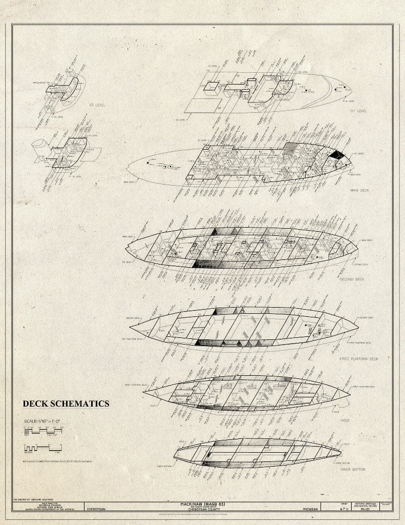 Blueprint Deck Schematics - U.S. Coast Guard Icebreaker Mackinaw, Icebreaker Mackinaw Maritime Museum131 South Huron Avenue, Mackinaw City, Cheboygan County, MI