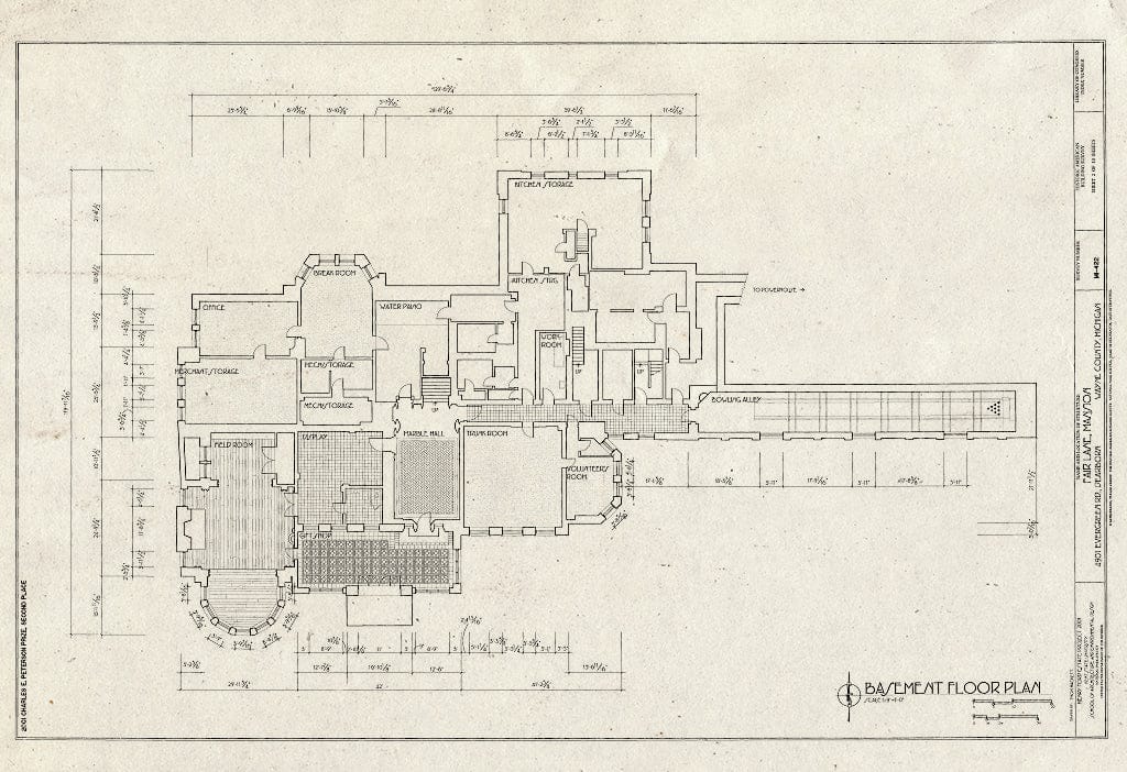 Blueprint Basement Plan - Fair Lane Mansion, 4901 Evergreen Road, Dearborn, MI