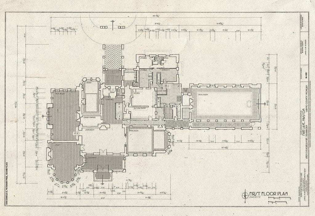 Blueprint First Floor Plan - Fair Lane Mansion, 4901 Evergreen Road, Dearborn, MI