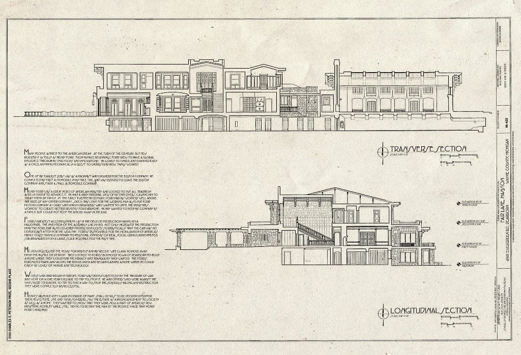 Blueprint Building Sections - Fair Lane Mansion, 4901 Evergreen Road, Dearborn, MI