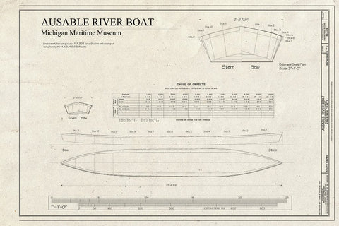 Blueprint 1. Plans and offsets Table - Au Sable River Boat, Michigan Maritime Museum, South Haven, Van Buren County, MI