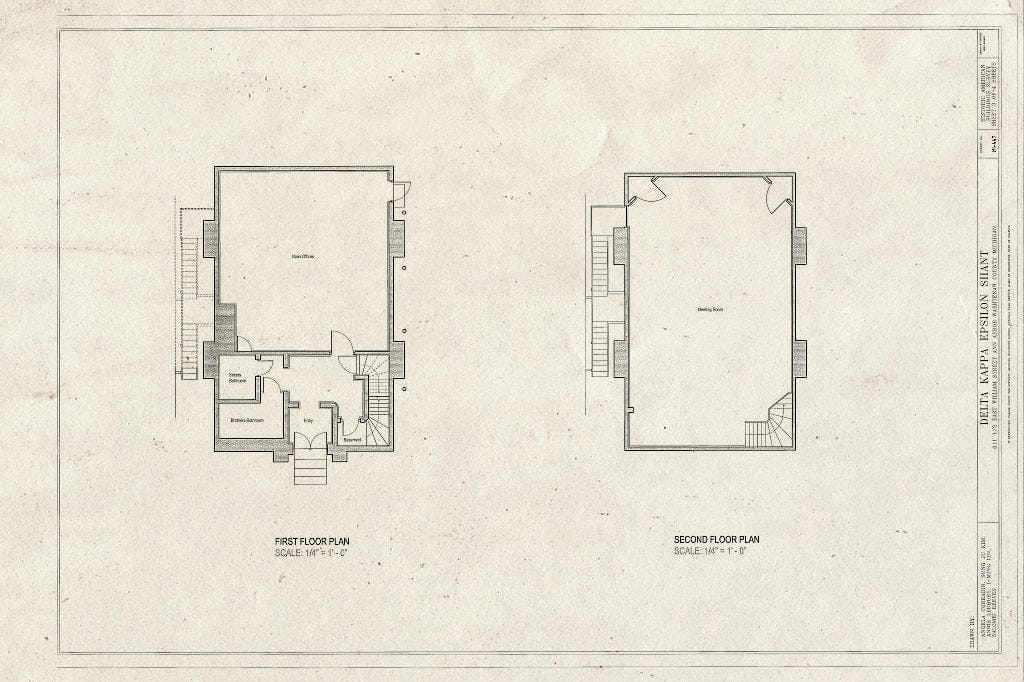 Blueprint First & Second Floor Plan - Delta Kappa Epsilon Meeting House, 611 1/2 East William Street, Ann Arbor, Washtenaw County, MI