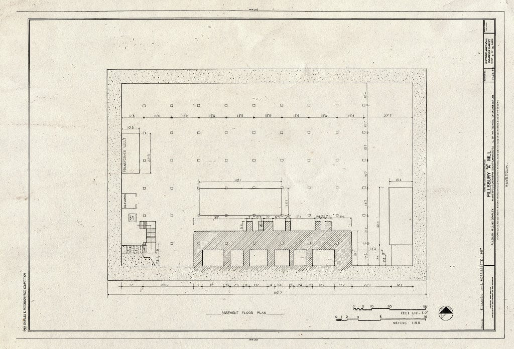 Blueprint Basement Floor Plan - Pillsbury Milling Complex, Pillsbury A Mill, 116 Third Avenue/301 Main Street, Southeast, Minneapolis, Hennepin County, MN