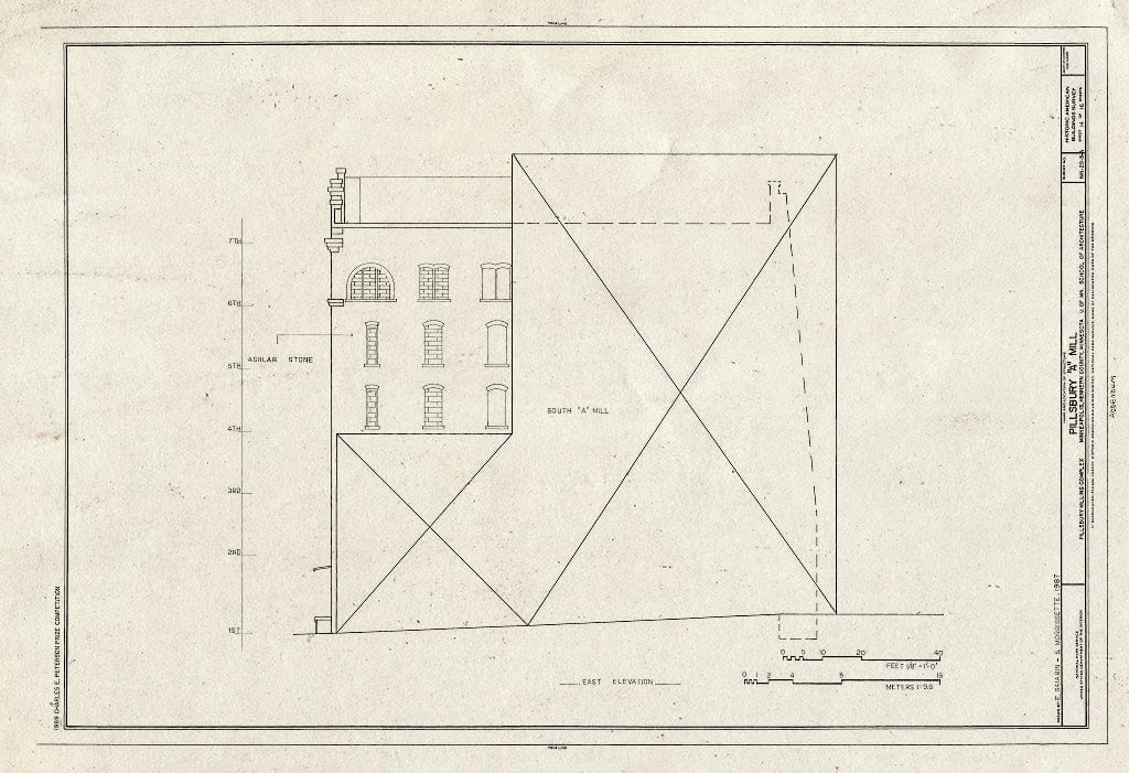 Blueprint East Elevation - Pillsbury Milling Complex, Pillsbury A Mill, 116 Third Avenue/301 Main Street, Southeast, Minneapolis, Hennepin County, MN