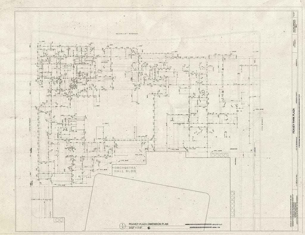 Blueprint Dimension Plan - Peavey Park Plaza, 1111 Nicolet Mall, Minneapolis, Hennepin County, MN