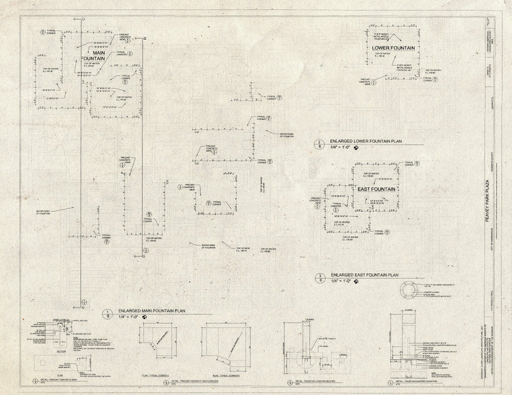 Blueprint Fountain Plan - Peavey Park Plaza, 1111 Nicolet Mall, Minneapolis, Hennepin County, MN