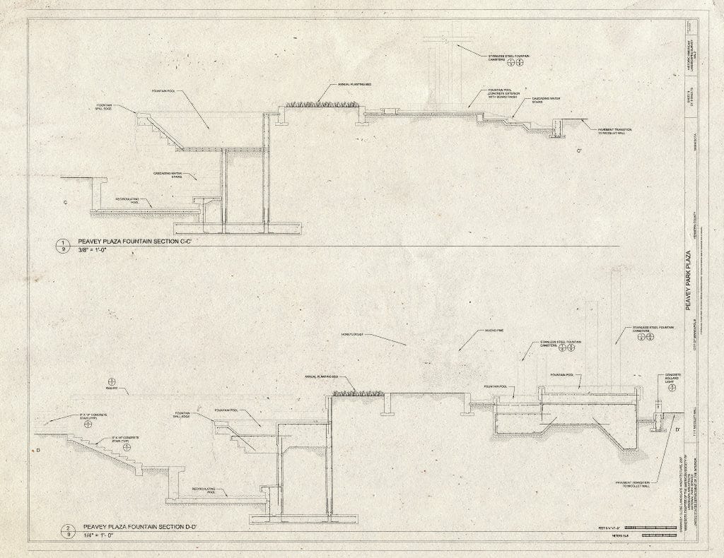 Blueprint Fountain Sections - Peavey Park Plaza, 1111 Nicolet Mall, Minneapolis, Hennepin County, MN