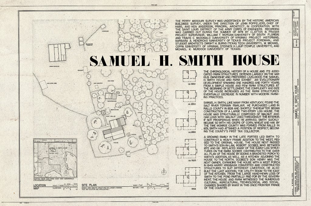 Blueprint Title Sheet with Location map and site Plan - Samuel H. Smith House, Salt River Vicinity, Goss, Monroe County, MO