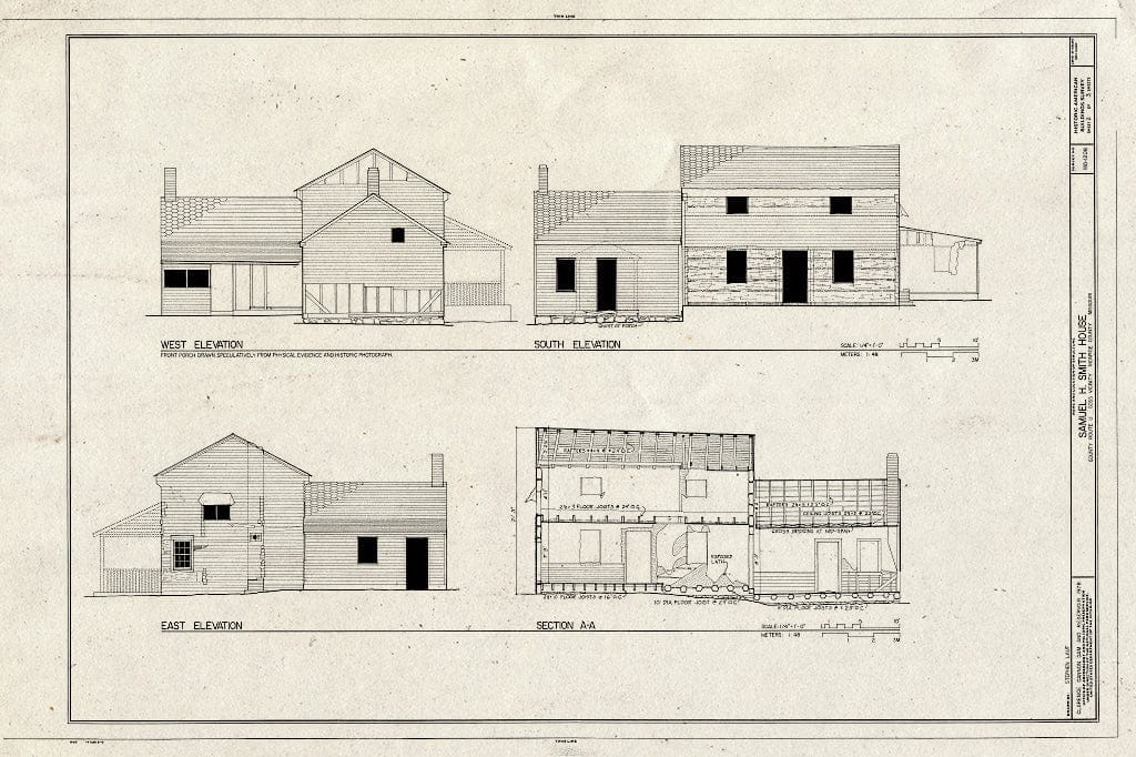 Blueprint Elevations and Section A-A - Samuel H. Smith House, Salt River Vicinity, Goss, Monroe County, MO