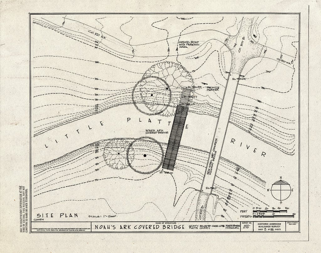 Blueprint 2. Site Plan - Noah's Ark Covered Bridge, County Route B Over Little Platte River, Hoover, Platte County, MO