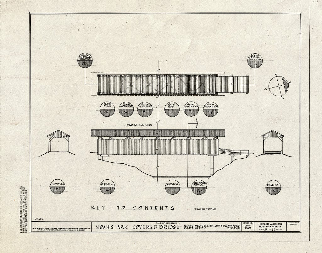 Blueprint 3. Key to Contents - Noah's Ark Covered Bridge, County Route B Over Little Platte River, Hoover, Platte County, MO