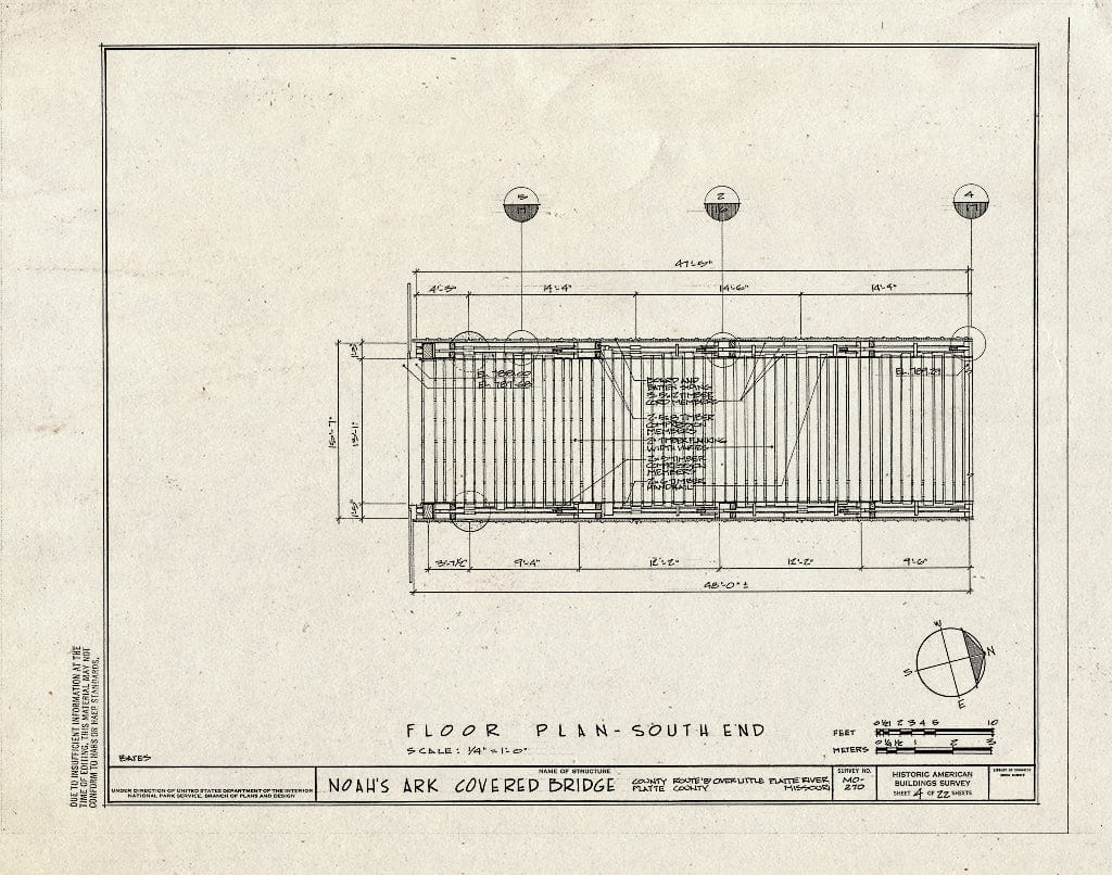 Blueprint 4. Floor Plan-South End - Noah's Ark Covered Bridge, County Route B Over Little Platte River, Hoover, Platte County, MO