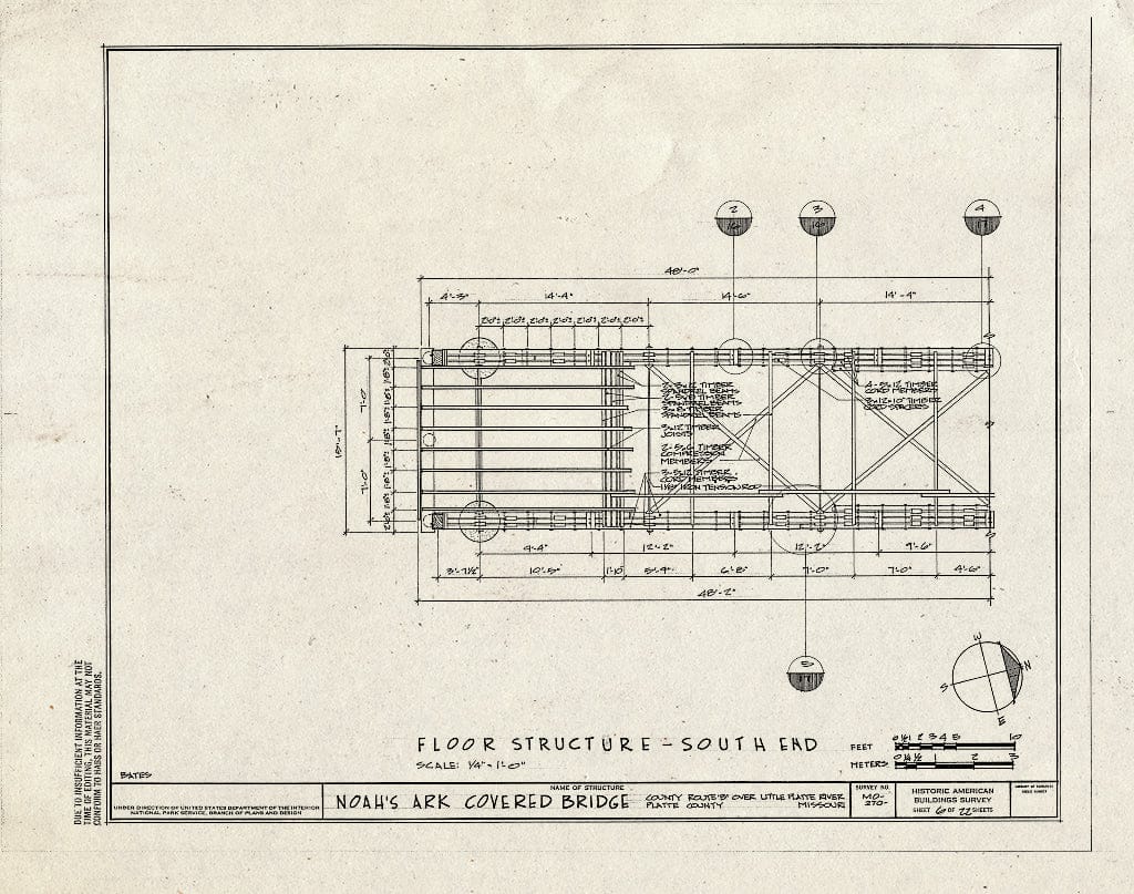 Blueprint 6. Floor Structure-South End - Noah's Ark Covered Bridge, County Route B Over Little Platte River, Hoover, Platte County, MO